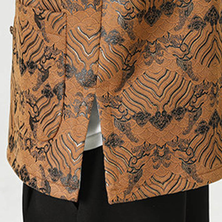 Buddha Stones Copper Frog-Button Chinese Tang Suit Wave Shape Long Shirt Men Jacket Clothing - image 26