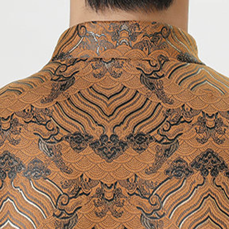 Buddha Stones Copper Frog-Button Chinese Tang Suit Wave Shape Long Shirt Men Jacket Clothing - image 24