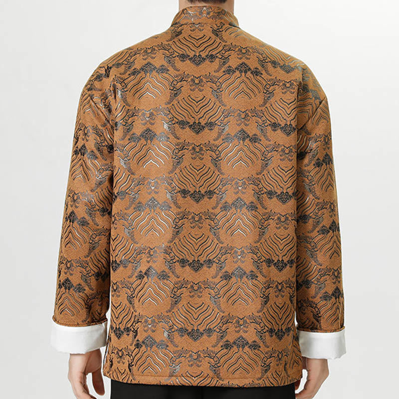 Buddha Stones Copper Frog-Button Chinese Tang Suit Wave Shape Long Shirt Men Jacket Clothing - image 21