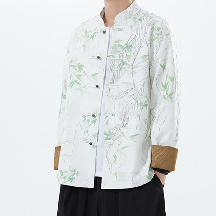 Buddha Stones Printing Bamboo Casual Frog-button Spandex Men's Jacket Shirt Clothing - image 22