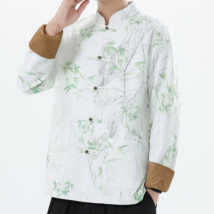 Buddha Stones Printing Bamboo Casual Frog-button Spandex Men's Jacket Shirt Clothing - image 16