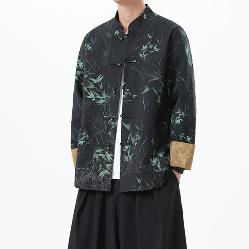 Buddha Stones Printing Bamboo Casual Frog-button Spandex Men's Jacket Shirt Clothing - image 7