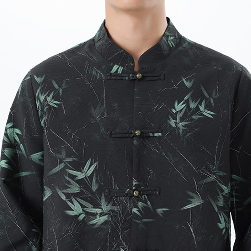 Buddha Stones Printing Bamboo Casual Frog-button Spandex Men's Jacket Shirt Clothing - image 10