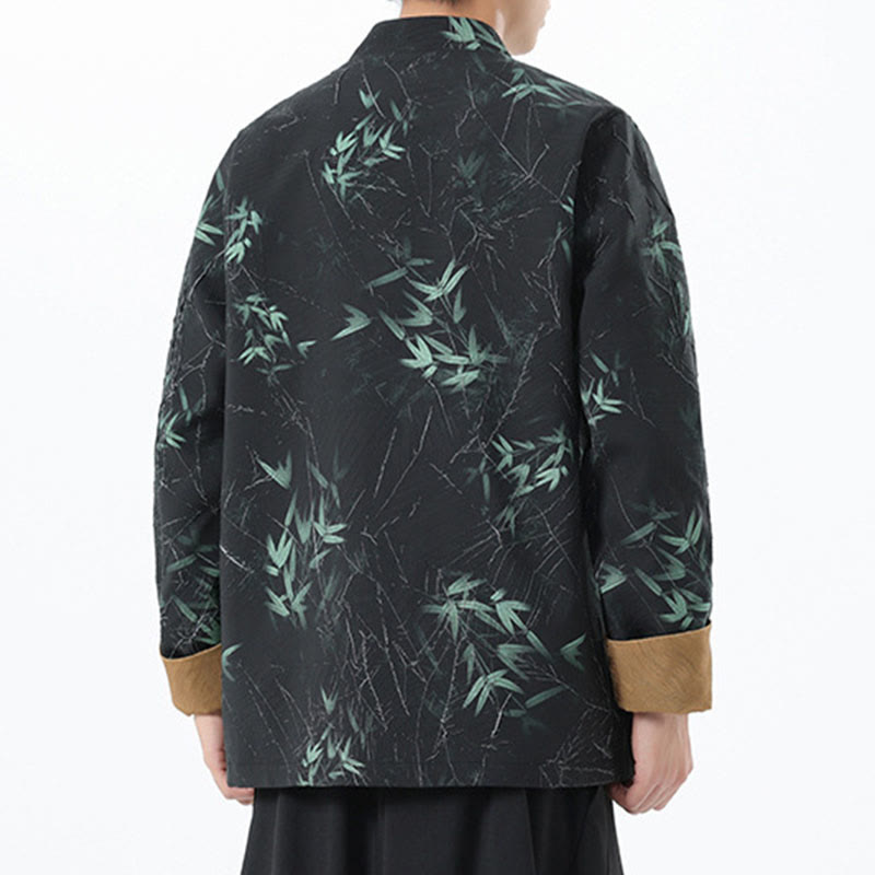 Buddha Stones Printing Bamboo Casual Frog-button Spandex Men's Jacket Shirt Clothing - image 9