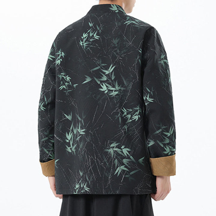 Buddha Stones Printing Bamboo Casual Frog-button Spandex Men's Jacket Shirt Clothing - image 9