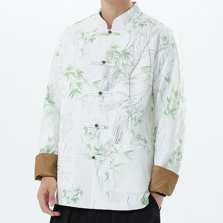 Buddha Stones Printing Bamboo Casual Frog-button Spandex Men's Jacket Shirt Clothing - image 21