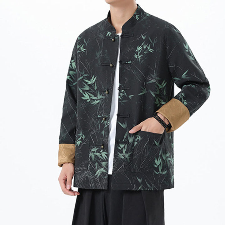 Buddha Stones Printing Bamboo Casual Frog-button Spandex Men's Jacket Shirt Clothing - image 5