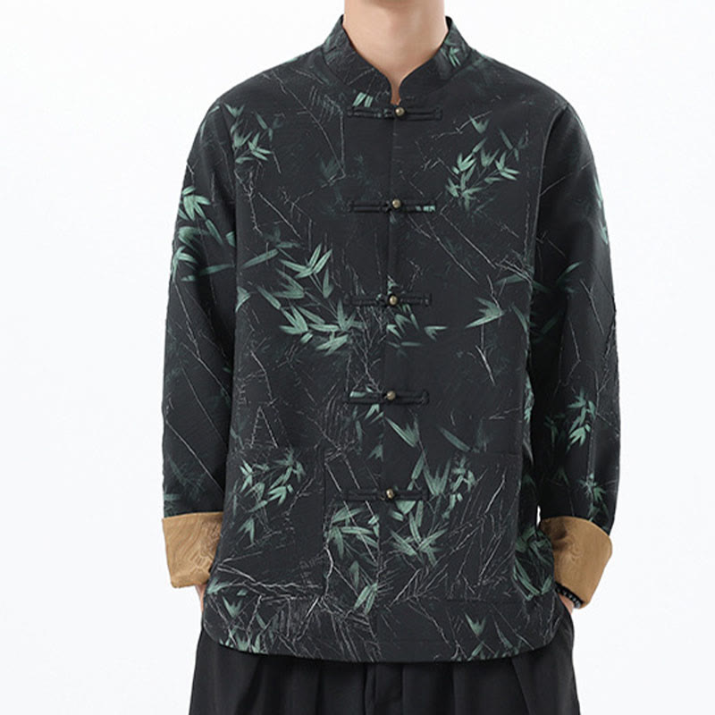 Buddha Stones Printing Bamboo Casual Frog-button Spandex Men's Jacket Shirt Clothing - image 6