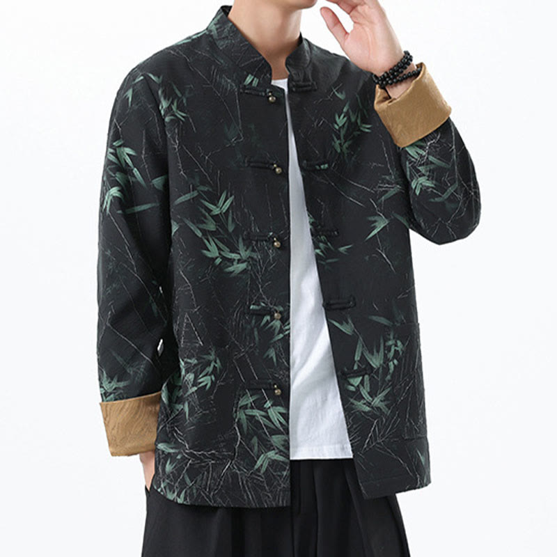 Buddha Stones Printing Bamboo Casual Frog-button Spandex Men's Jacket Shirt Clothing - image 4
