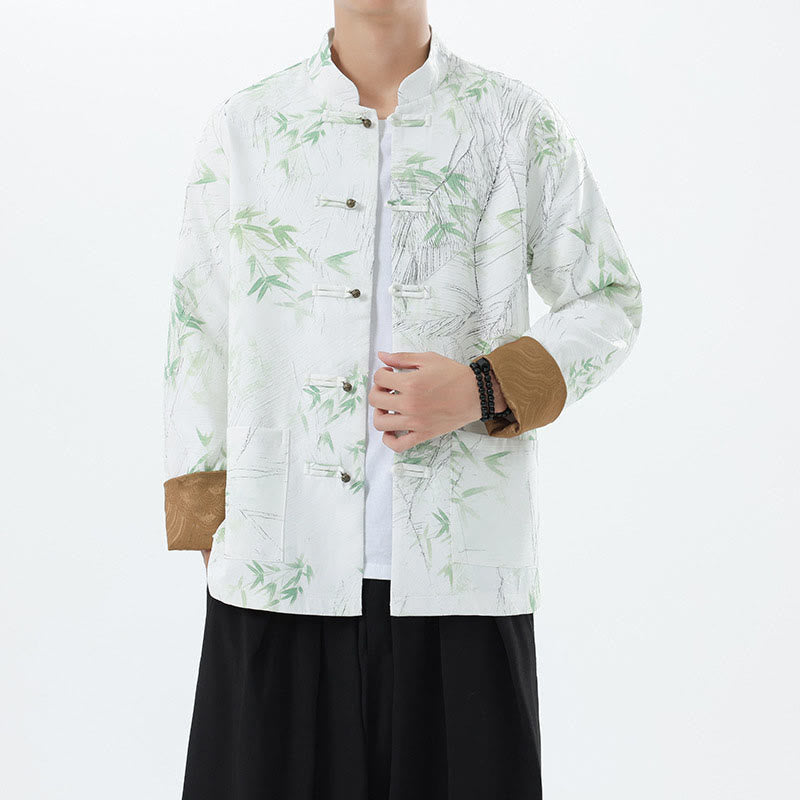 Buddha Stones Printing Bamboo Casual Frog-button Spandex Men's Jacket Shirt Clothing - image 23