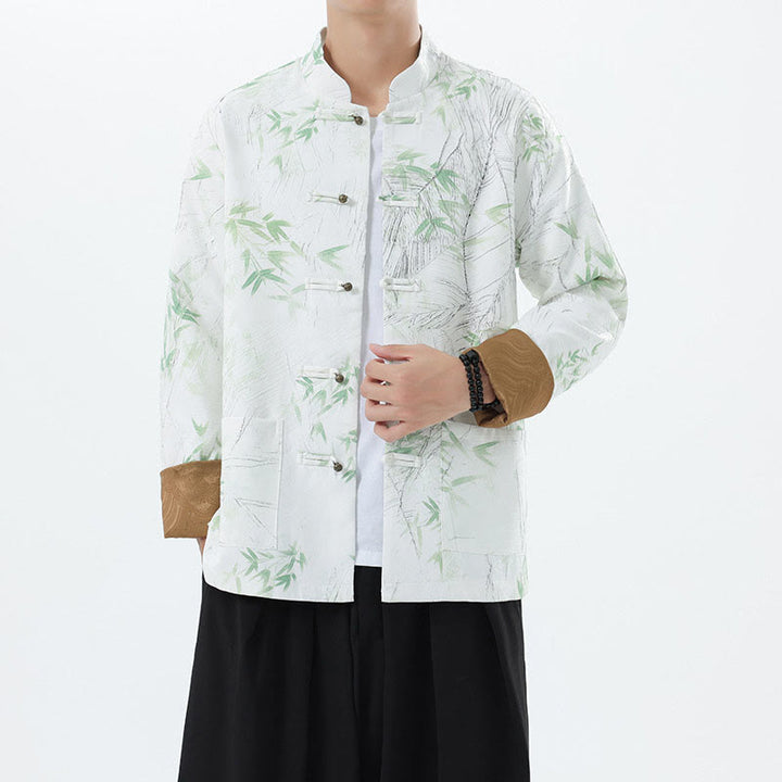 Buddha Stones Printing Bamboo Casual Frog-button Spandex Men's Jacket Shirt Clothing - image 23