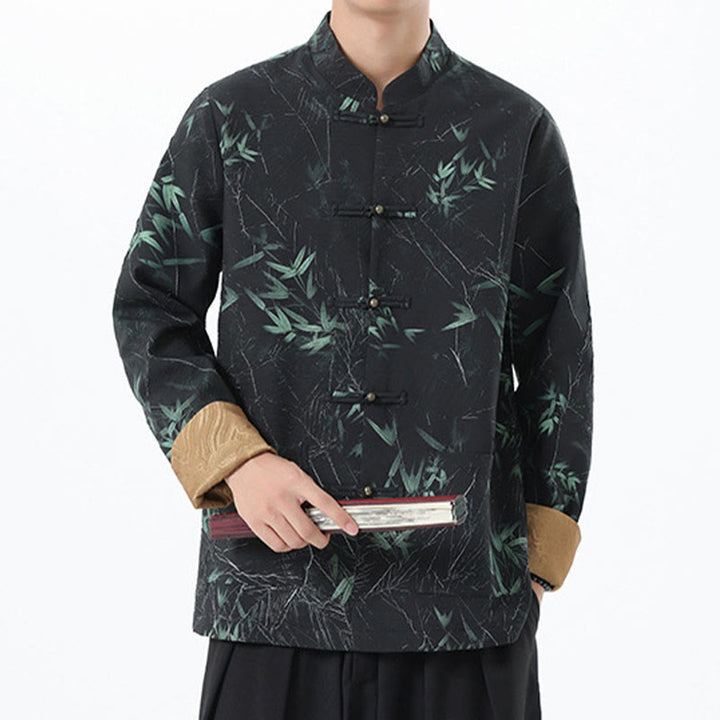 Buddha Stones Printing Bamboo Casual Frog-button Spandex Men's Jacket Shirt Clothing - image 3