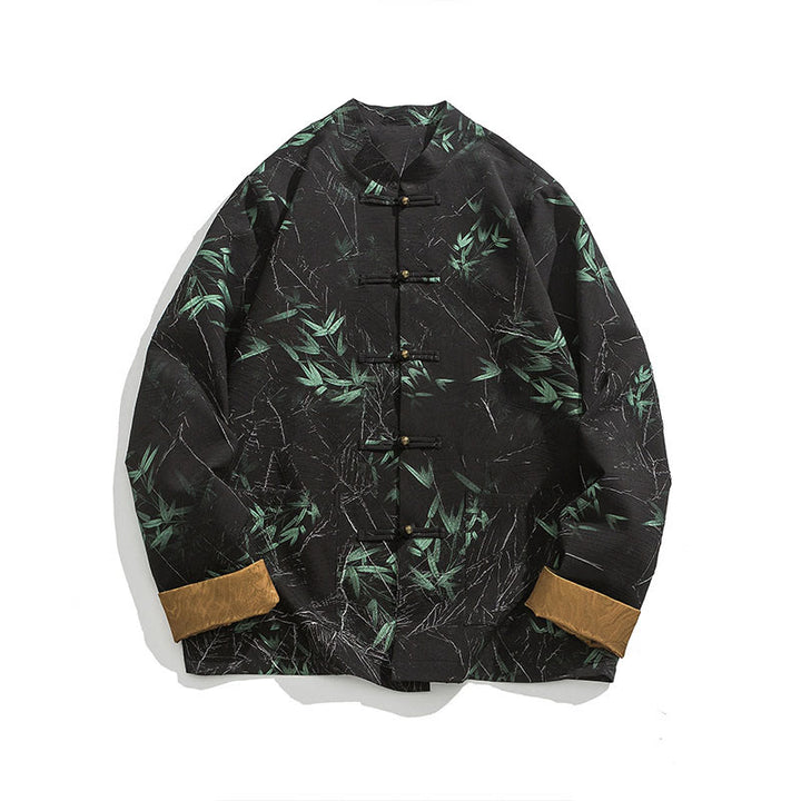 Buddha Stones Printing Bamboo Casual Frog-button Spandex Men's Jacket Shirt Clothing - image 14