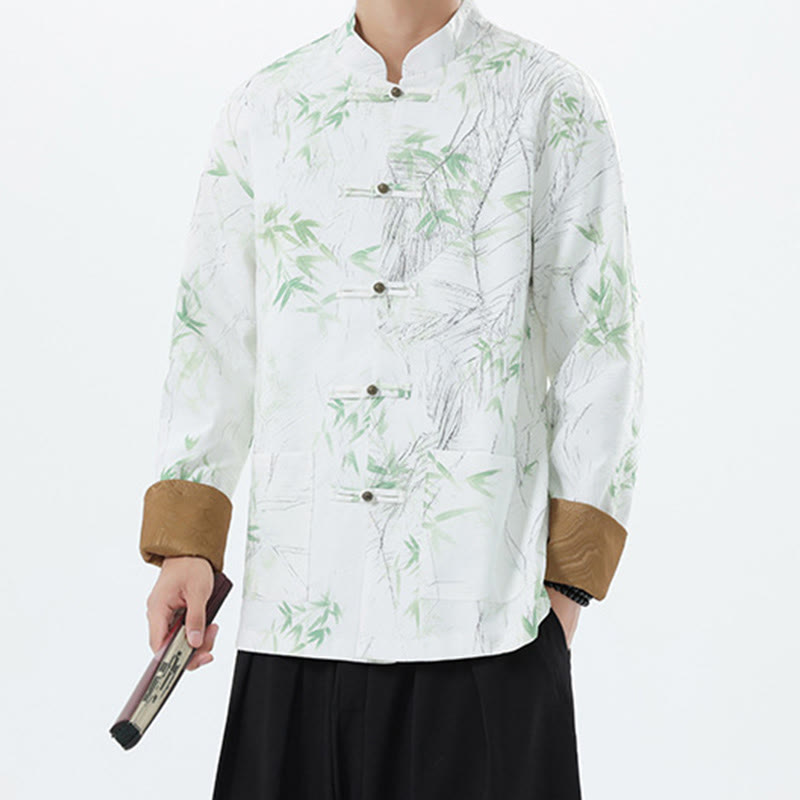 Buddha Stones Printing Bamboo Casual Frog-button Spandex Men's Jacket Shirt Clothing - image 17