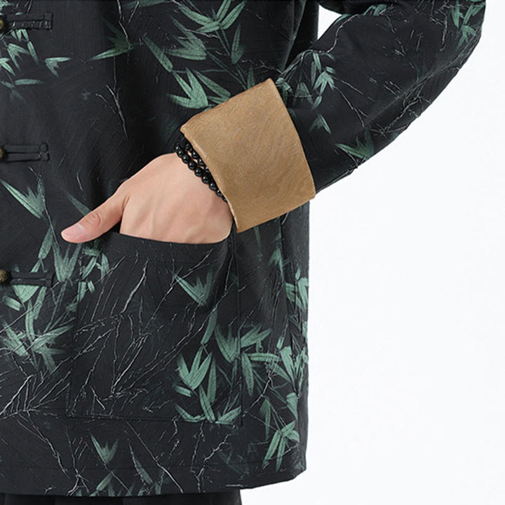 Buddha Stones Printing Bamboo Casual Frog-button Spandex Men's Jacket Shirt Clothing - image 11