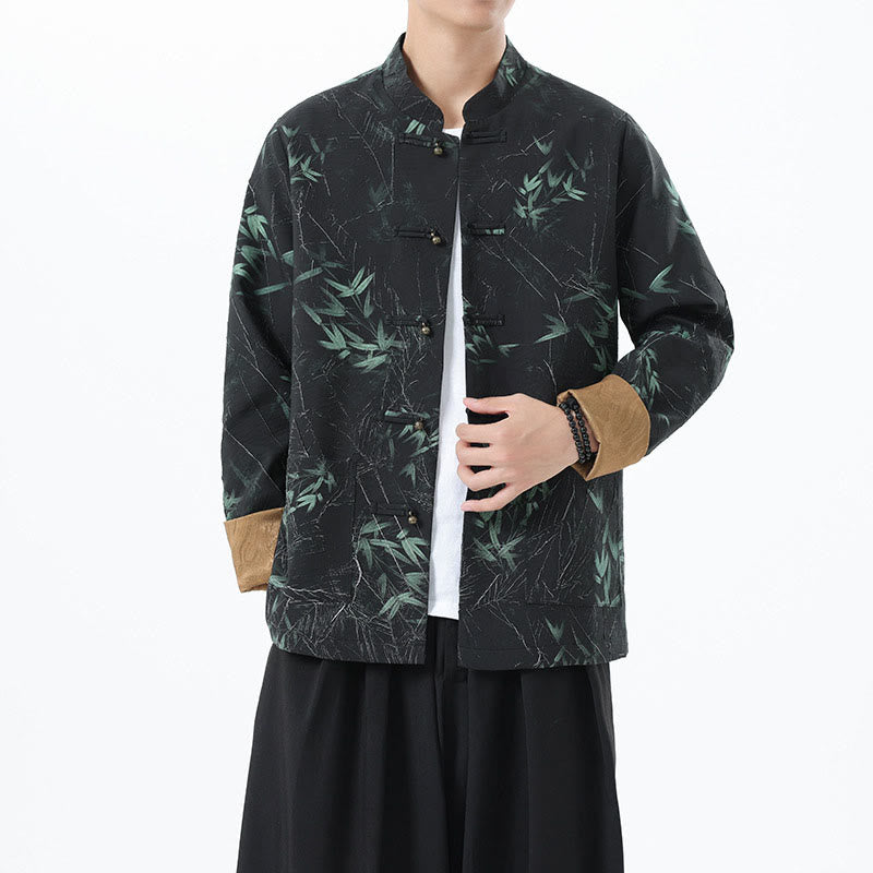 Buddha Stones Printing Bamboo Casual Frog-button Spandex Men's Jacket Shirt Clothing - image 2