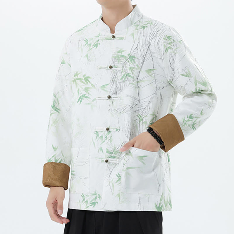 Buddha Stones Printing Bamboo Casual Frog-button Spandex Men's Jacket Shirt Clothing - image 24