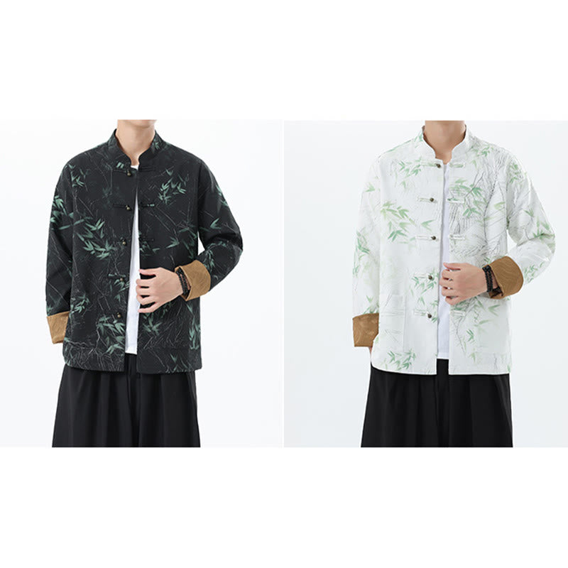 Buddha Stones Printing Bamboo Casual Frog-button Spandex Men's Jacket Shirt Clothing - image 25