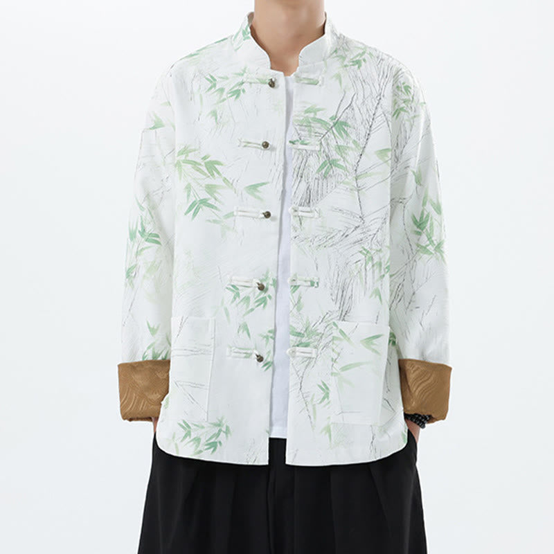 Buddha Stones Printing Bamboo Casual Frog-button Spandex Men's Jacket Shirt Clothing - White - US/UK/AU46，EU56 (5XL) - image 15