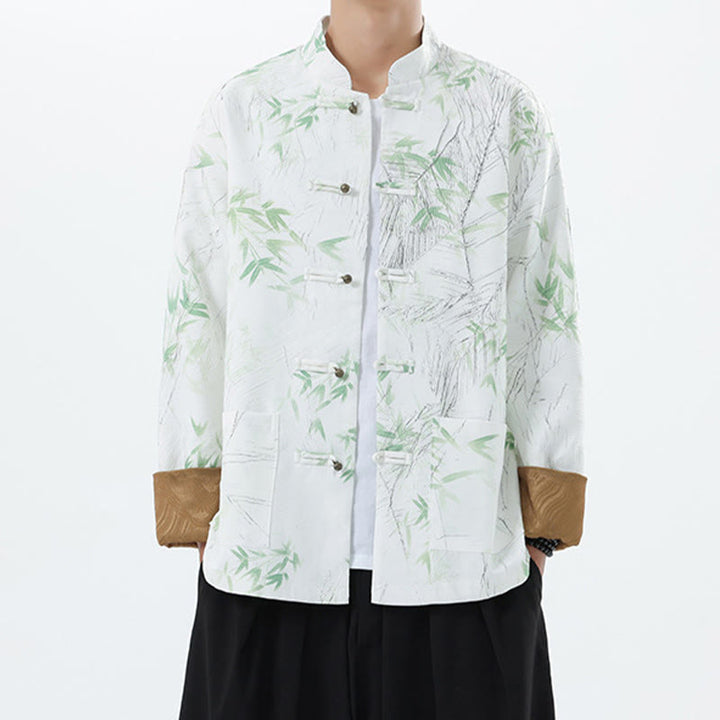 Buddha Stones Printing Bamboo Casual Frog-button Spandex Men's Jacket Shirt Clothing - White - US/UK/AU46，EU56 (5XL) - image 15
