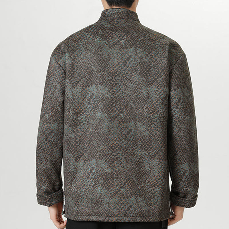 Buddha Stones Casual Suede Python Pattern Frog-button Cotton Men's Jacket Shirt Clothing