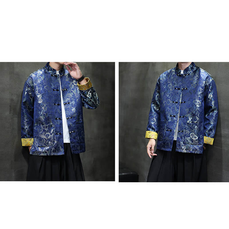 Buddha Stones Frog-Button Chinese Tang Suit Stand Collar Long Shirt Men Jacket Clothing - image 30