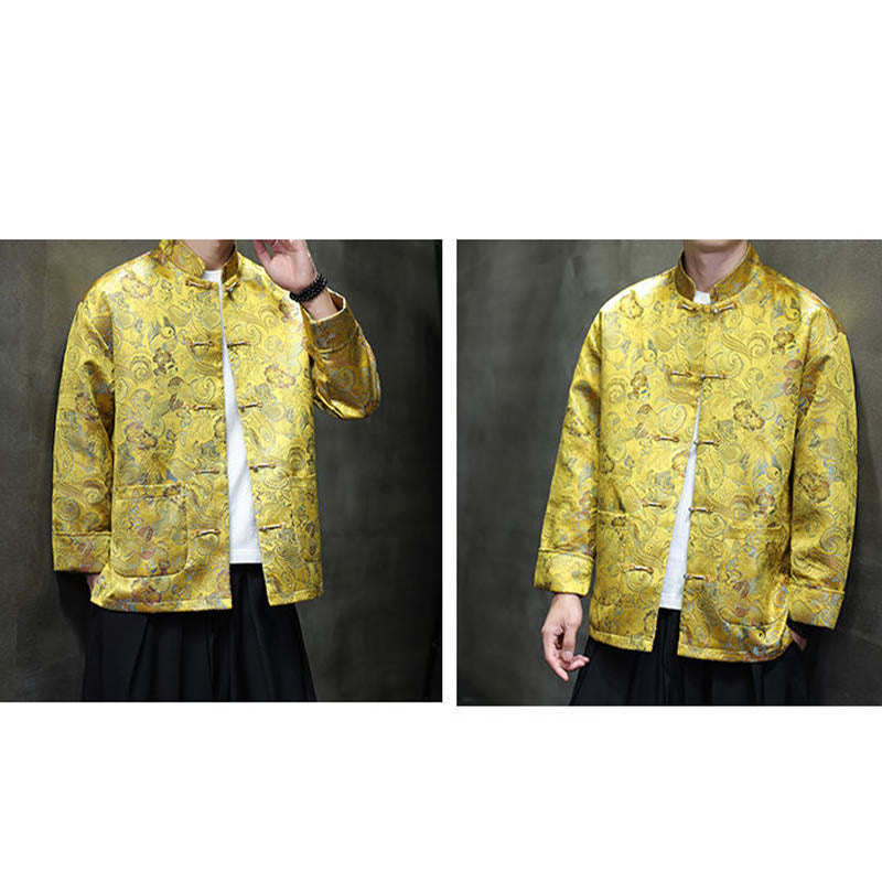 Buddha Stones Frog-Button Chinese Tang Suit Stand Collar Long Shirt Men Jacket Clothing - image 23