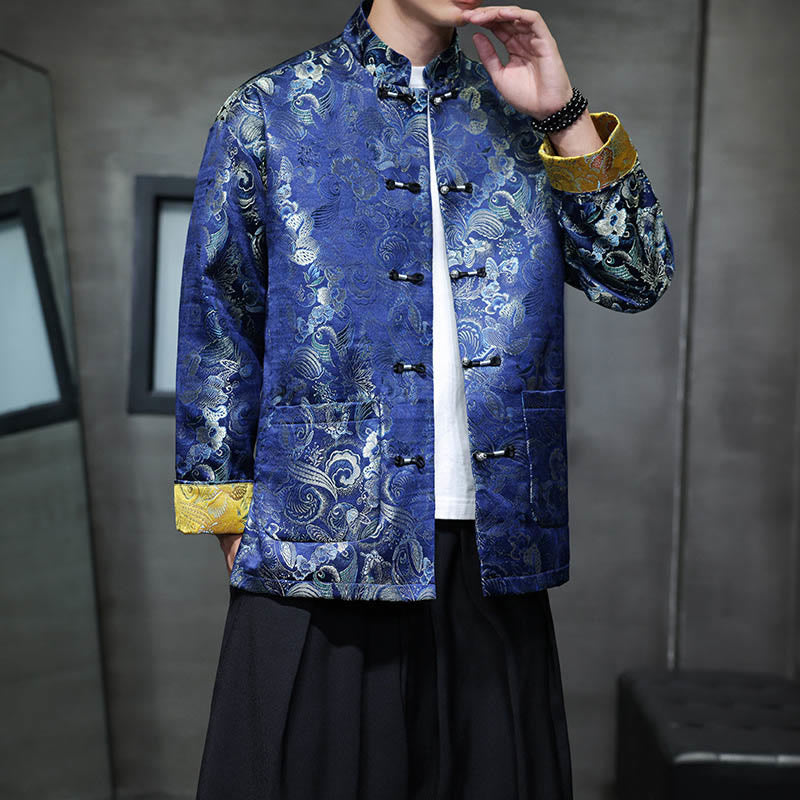 Buddha Stones Frog-Button Chinese Tang Suit Stand Collar Long Shirt Men Jacket Clothing