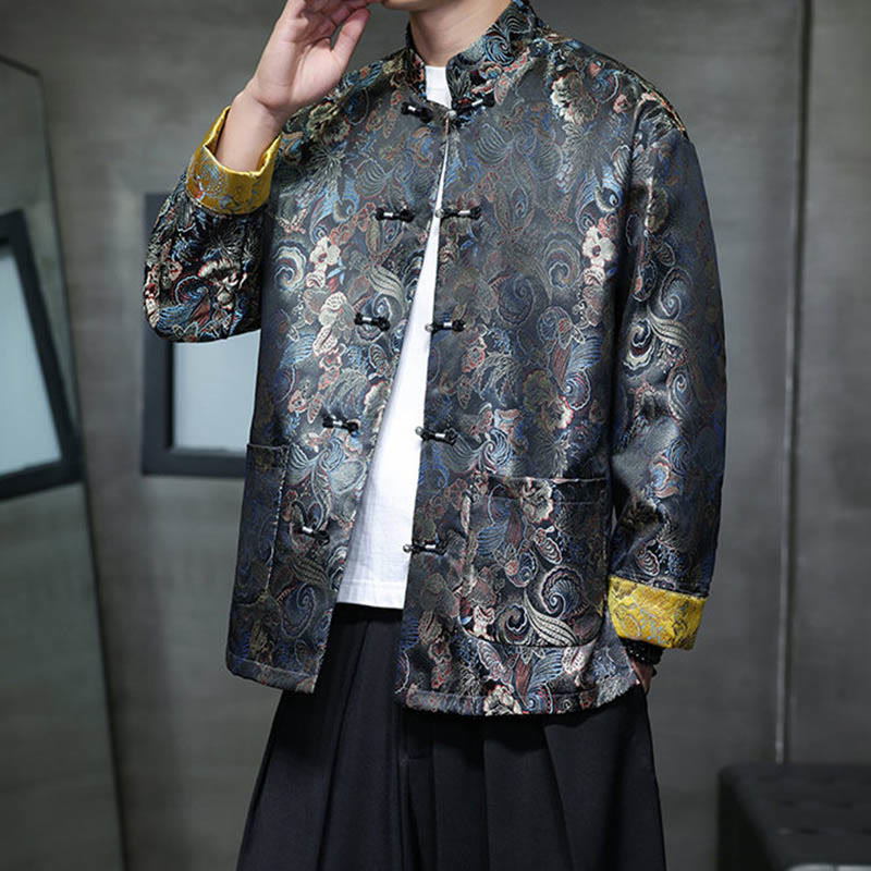 Buddha Stones Frog-Button Chinese Tang Suit Stand Collar Long Shirt Men Jacket Clothing - image 6