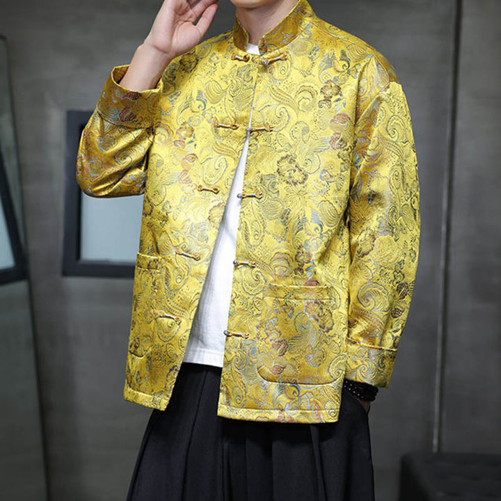 Buddha Stones Frog-Button Chinese Tang Suit Stand Collar Long Shirt Men Jacket Clothing - image 19