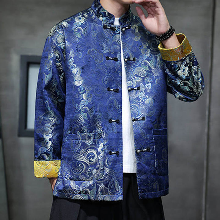 Buddha Stones Frog-Button Chinese Tang Suit Stand Collar Long Shirt Men Jacket Clothing - image 27