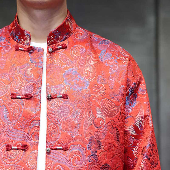 Buddha Stones Frog-Button Chinese Tang Suit Stand Collar Long Shirt Men Jacket Clothing - image 14