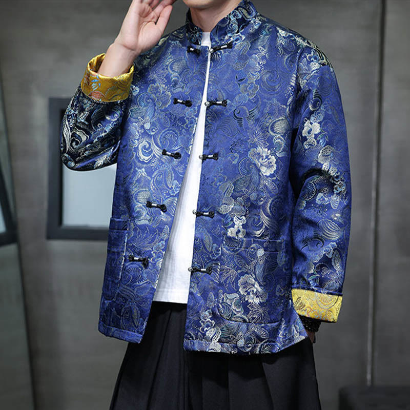 Buddha Stones Frog-Button Chinese Tang Suit Stand Collar Long Shirt Men Jacket Clothing - image 28