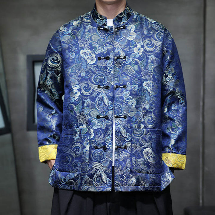 Buddha Stones Frog-Button Chinese Tang Suit Stand Collar Long Shirt Men Jacket Clothing - MediumBlue - US/UK/AU46，EU56 (5XL) - image 25