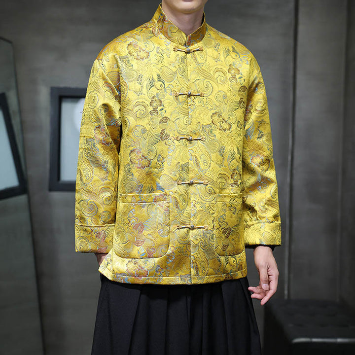 Buddha Stones Frog-Button Chinese Tang Suit Stand Collar Long Shirt Men Jacket Clothing