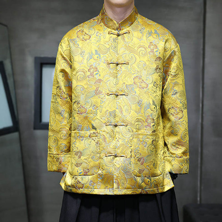 Buddha Stones Frog-Button Chinese Tang Suit Stand Collar Long Shirt Men Jacket Clothing - image 23