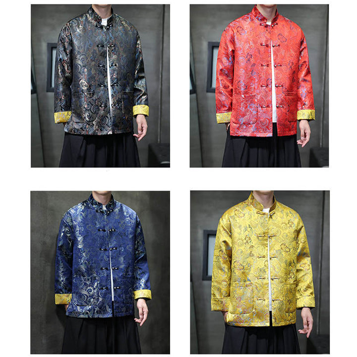 Buddha Stones Frog-Button Chinese Tang Suit Stand Collar Long Shirt Men Jacket Clothing