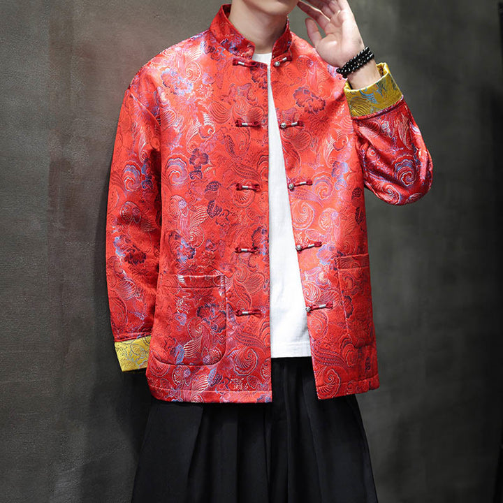 Buddha Stones Frog-Button Chinese Tang Suit Stand Collar Long Shirt Men Jacket Clothing - image 12