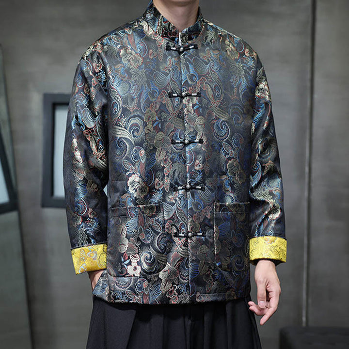 Buddha Stones Frog-Button Chinese Tang Suit Stand Collar Long Shirt Men Jacket Clothing - image 4