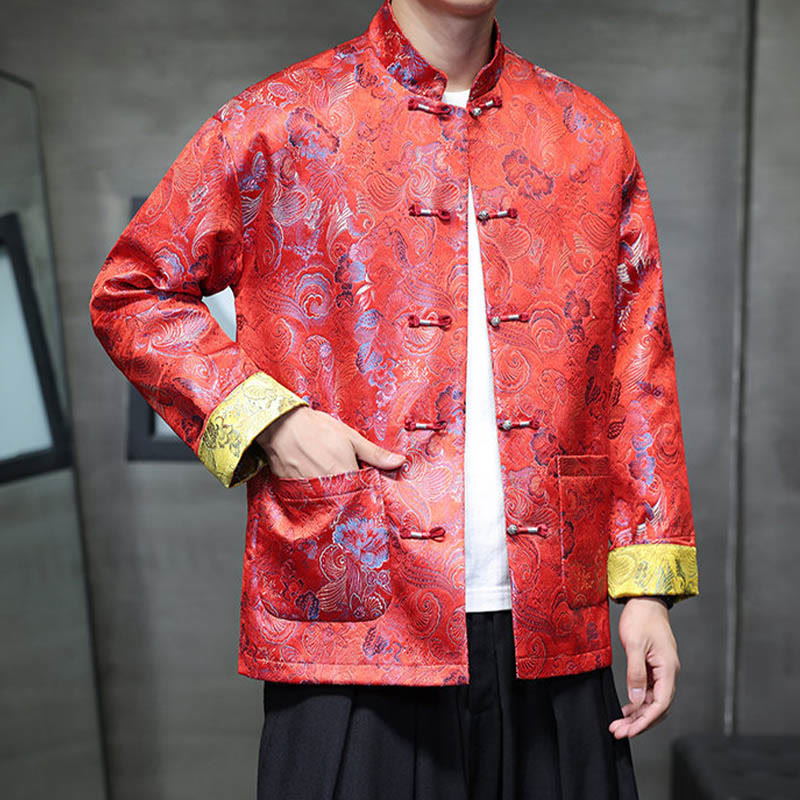 Buddha Stones Frog-Button Chinese Tang Suit Stand Collar Long Shirt Men Jacket Clothing