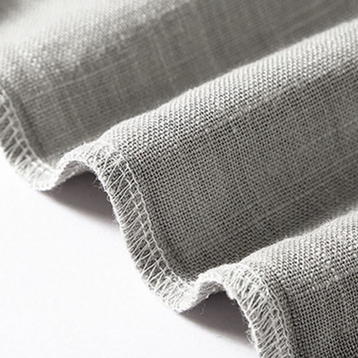 Buddha Stones Loose Men's Shirt Solid Color Notched Neck Top Short Sleeve Comfy Button Breathable Cotton Linen Shirt - image 14