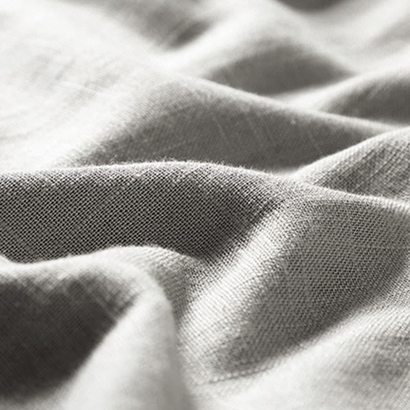 Buddha Stones Loose Men's Shirt Solid Color Notched Neck Top Short Sleeve Comfy Button Breathable Cotton Linen Shirt - image 12