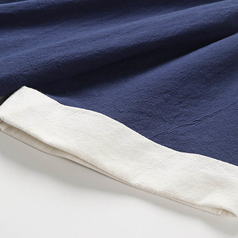 Buddha Stones Fake Two-piece Men's Half Sleeve Cardigan Embroidery Hanfu Comfort Cotton Shirt - image 10