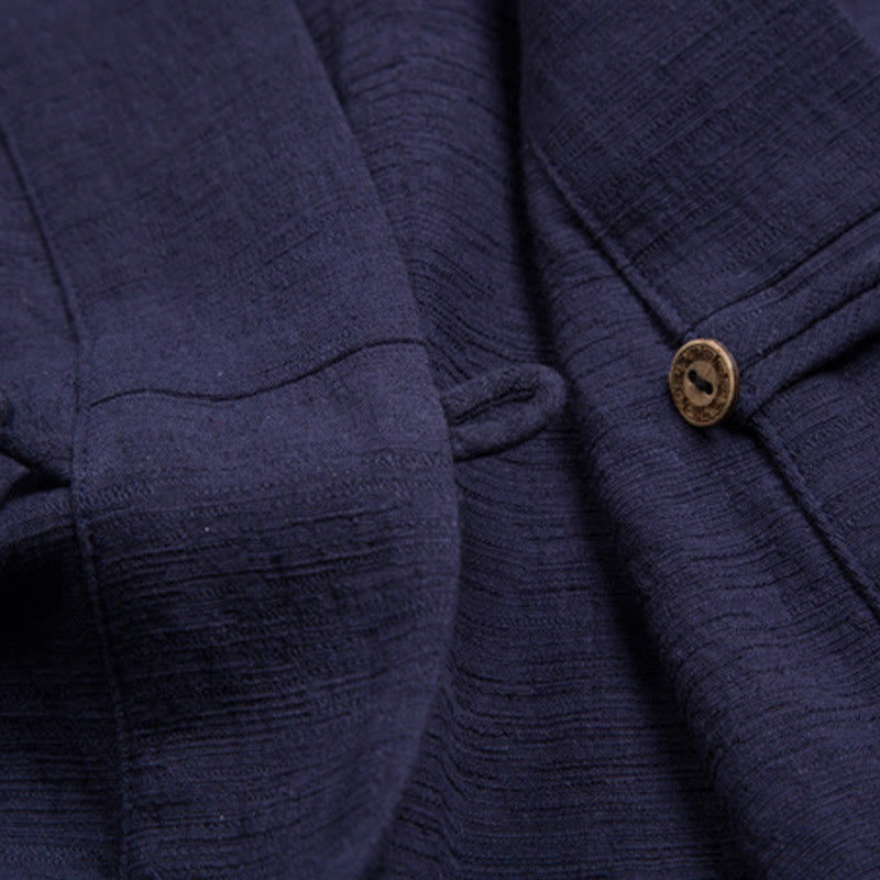 Buddha Stones Men's Short Sleeve Shirt With Pocket Notched Neck Cardigan Comfort Cotton Linen Shirt - image 12