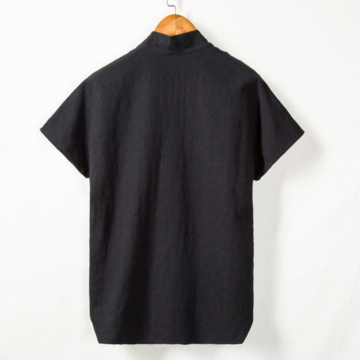 Buddha Stones Men's Short Sleeve Shirt With Pocket Notched Neck Cardigan Comfort Cotton Linen Shirt - image 6