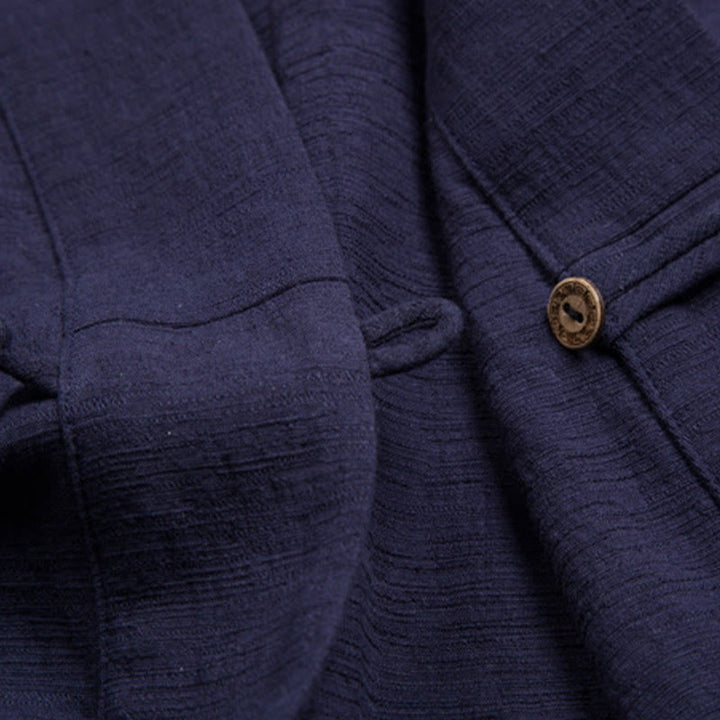 Buddha Stones Men's Short Sleeve Shirt With Pocket Notched Neck Cardigan Comfort Cotton Linen Shirt - image 11