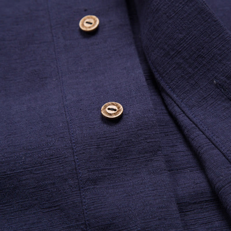 Buddha Stones Men's Short Sleeve Shirt With Pocket Notched Neck Cardigan Comfort Cotton Linen Shirt - image 14