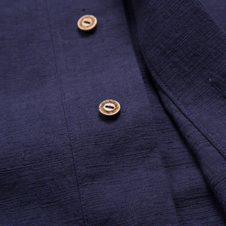 Buddha Stones Men's Short Sleeve Shirt With Pocket Notched Neck Cardigan Comfort Cotton Linen Shirt - image 13