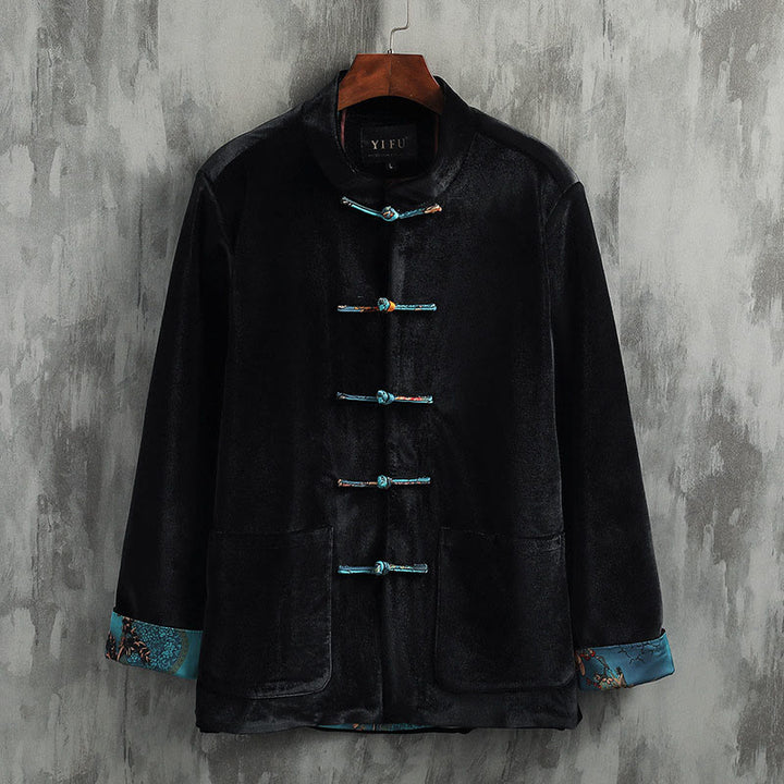 Buddha Stones Tang Suit Frog-button Round Neck Cotton Men's Jacket Shirt Clothing - Blue Button - US/UK/AU42，EU52 (3XL) - image 7