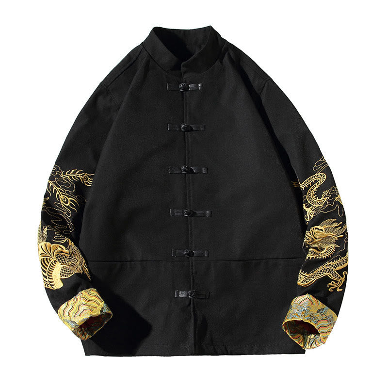 Buddha Stones Embroider Dragon Phoenix Casual Frog-button Cotton Men's Jacket Shirt Clothing - image 17